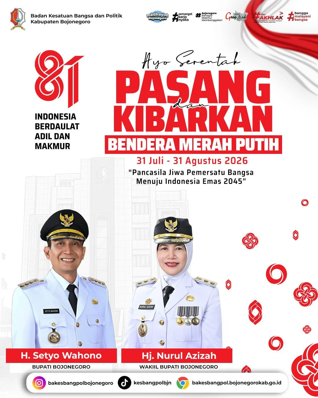 Poster pengumuman: Ayo Serentak Pasang dan Kibarkan Bendera Merah Putih